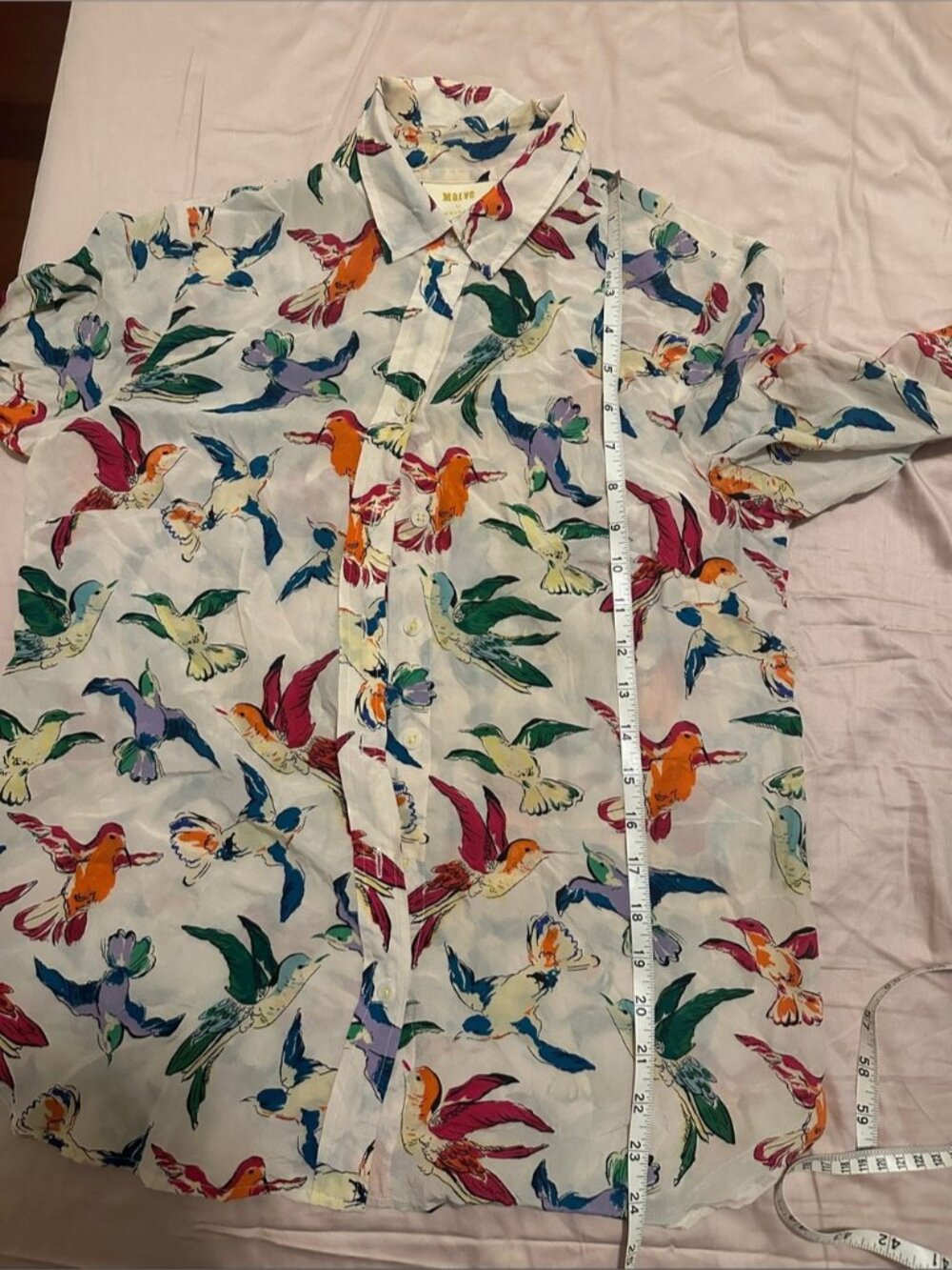 Anthropologie-Maeve Cream Blouse with Colorful Bird Print - Picture 8 of 8